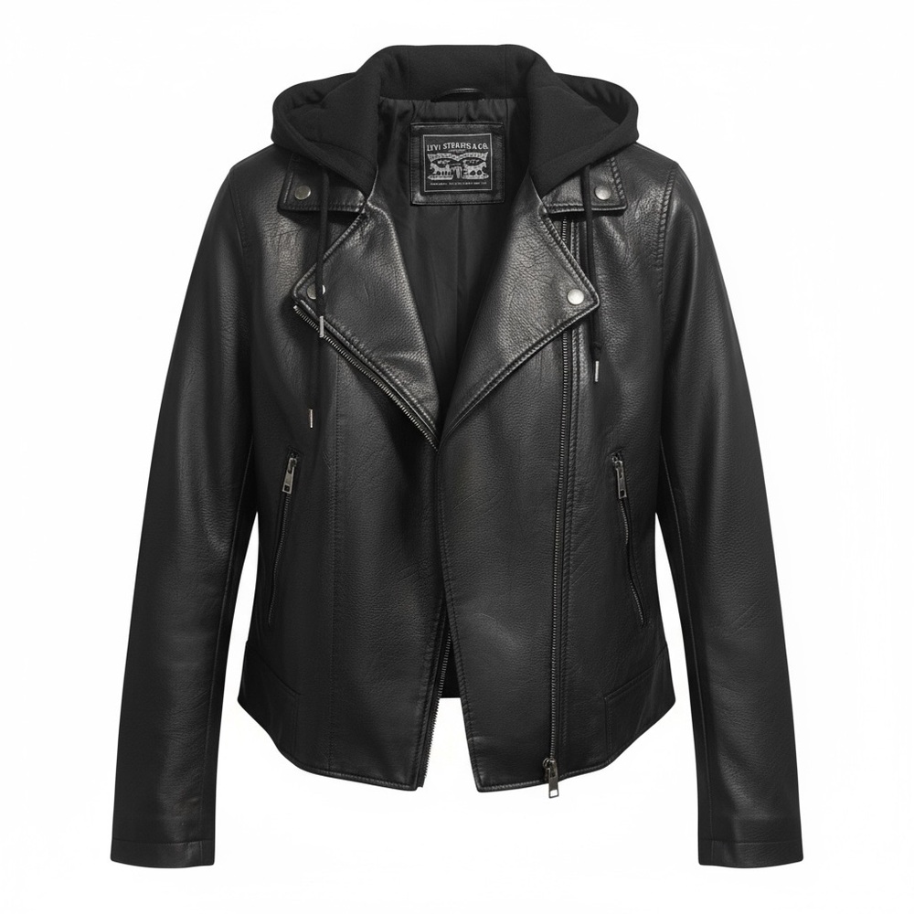 Levi's Women's Black Leather Jacket with Hood